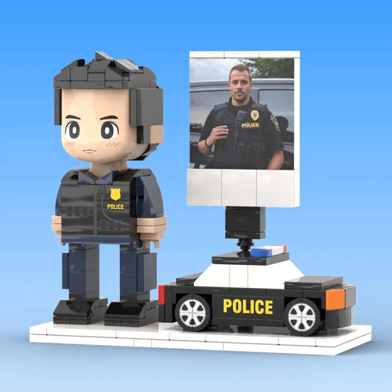 Full Body Customized 1 Person Brick Figures with Photo Police Theme Gift Birthday Gift Valentines Gift Father's