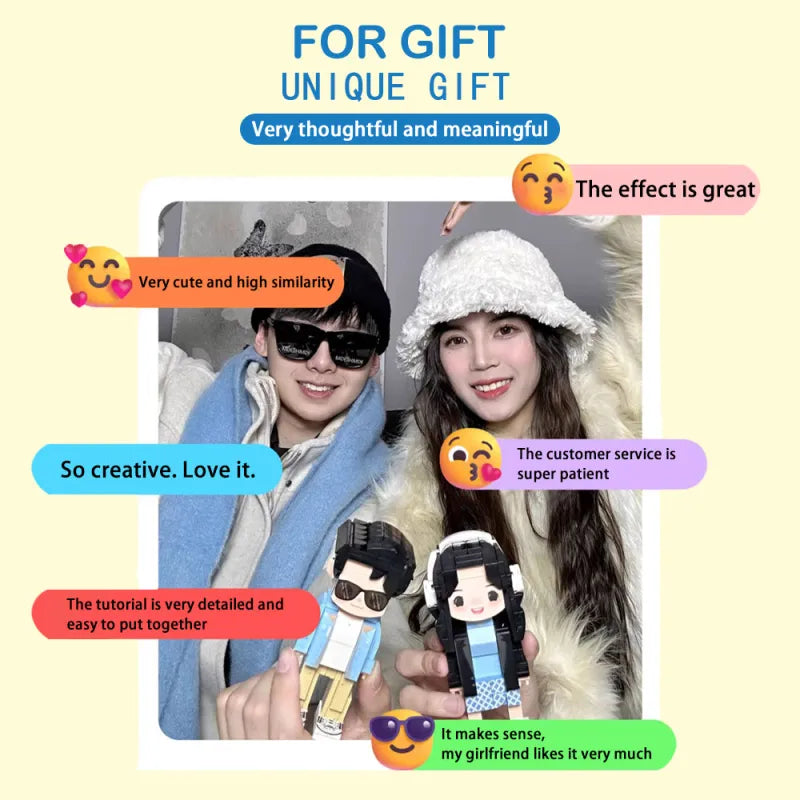 Full Body Customized 1 Person Duddu Brick Figures Valentine's Day Gift Birthday Gift for Her