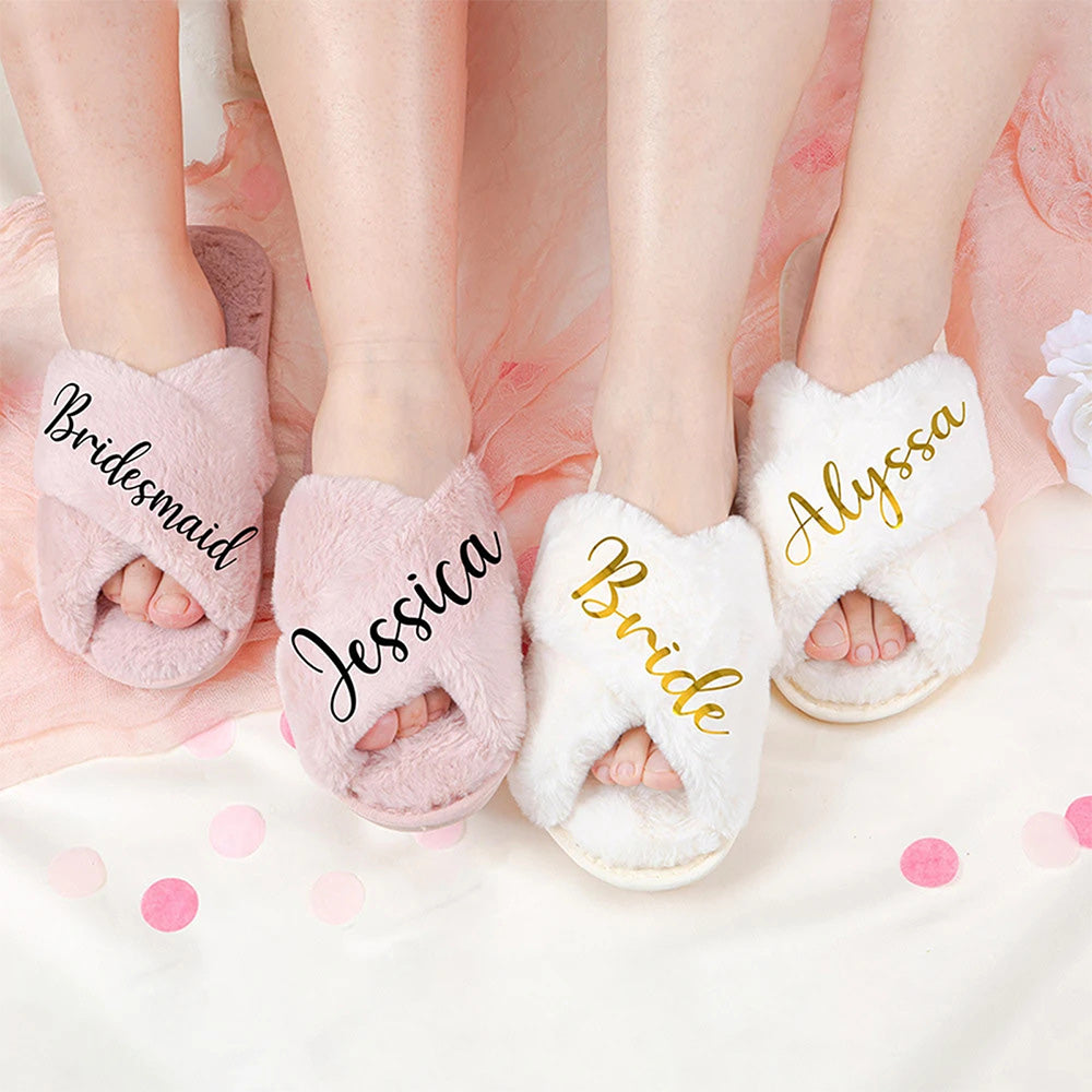 Custom Fluffy Slippers Fluffy Cross Slippers Bride Slippers Bridesmaid Gift