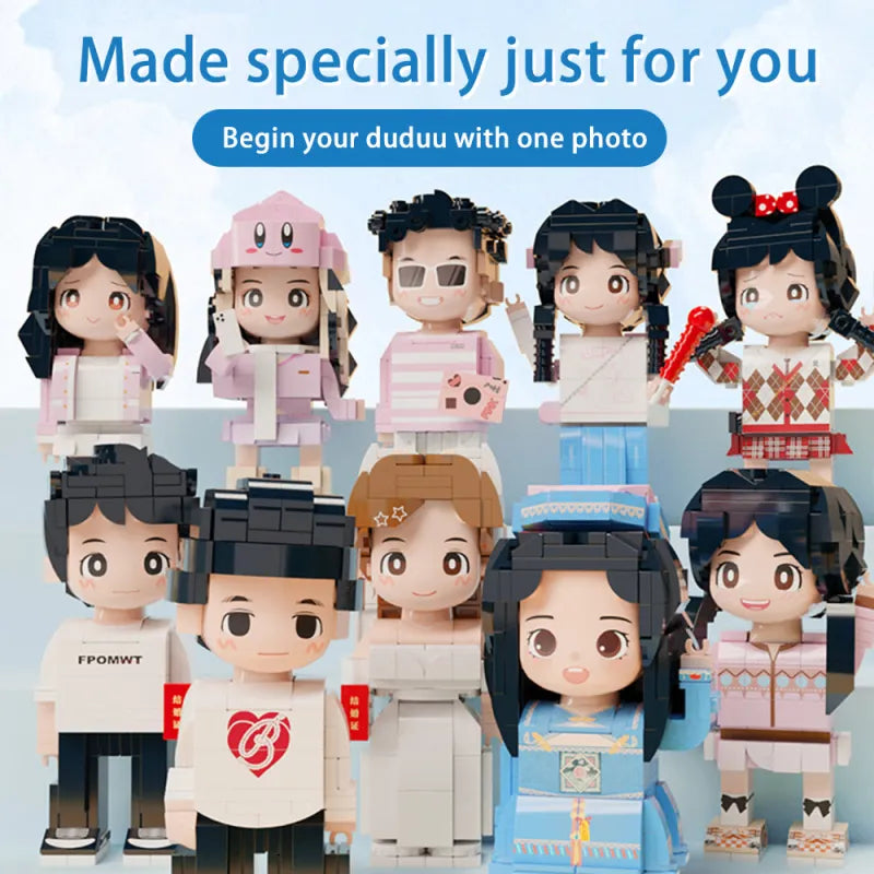 Full Body Customized 2 People Duddu Brick Figures Creative Father's Day Gift Stylish Grey Hair Old Daddy