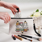 Personalized Flower Pencil Canvas Makeup Bag with Name Appreciation Back to School Gift for Teacher