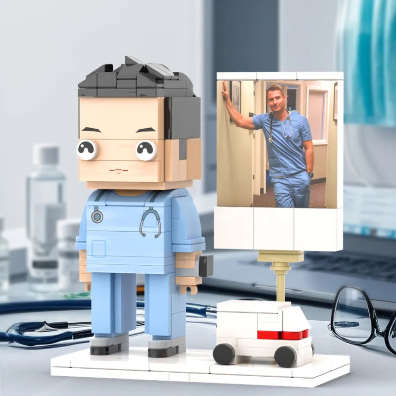 Full Body Customized 1 Person Brick Figures with Photo Doctor Theme Gift Birthday Gift Valentines Gift Father's
