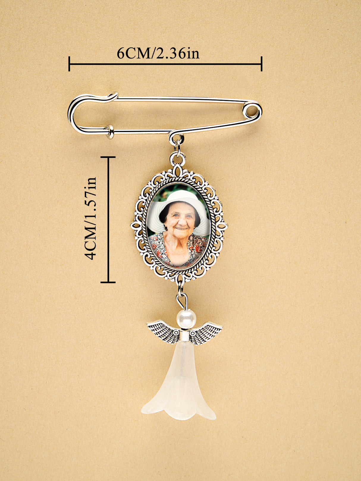 Personalized Angel Wings Pin Brooch Wedding Bouquet Photo Charm Wedding Memorial Gift for Bride