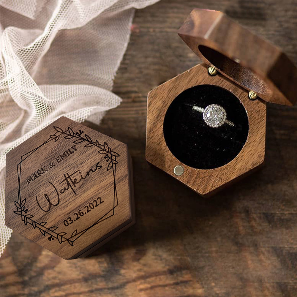 Customized Hexagon Wooden Jewelry Box Wedding Ring Box