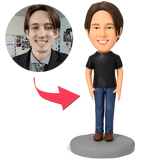 Casual Male in Jeans Custom Bobblehead With Engraved Text