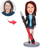 Female Boss And A Pencil Custom Bobbleheads With Engraved Text