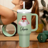 Personalized Text 40oz Insulated Mug with Handle and Straw Stainless Steel Custom Travel Cup Gift for Family Friends Couples