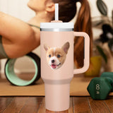 Custom Face 40oz Insulated Mug with Handle and Straw Stainless Steel Custom Travel Cup Gift for Family Friends Couples