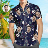 Custom Face Soccer Pattern Hawaiian Shirt Green Plants Beach Shirt for Soccer Lovers