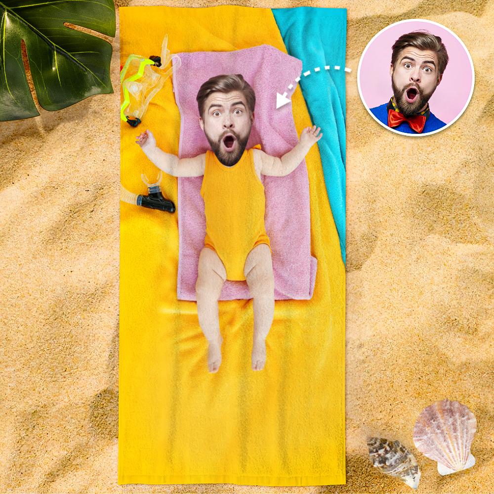 Custom Photo Face Beach Towel Face Towel With Your Dream Body Best Friend Gift 80*160cm