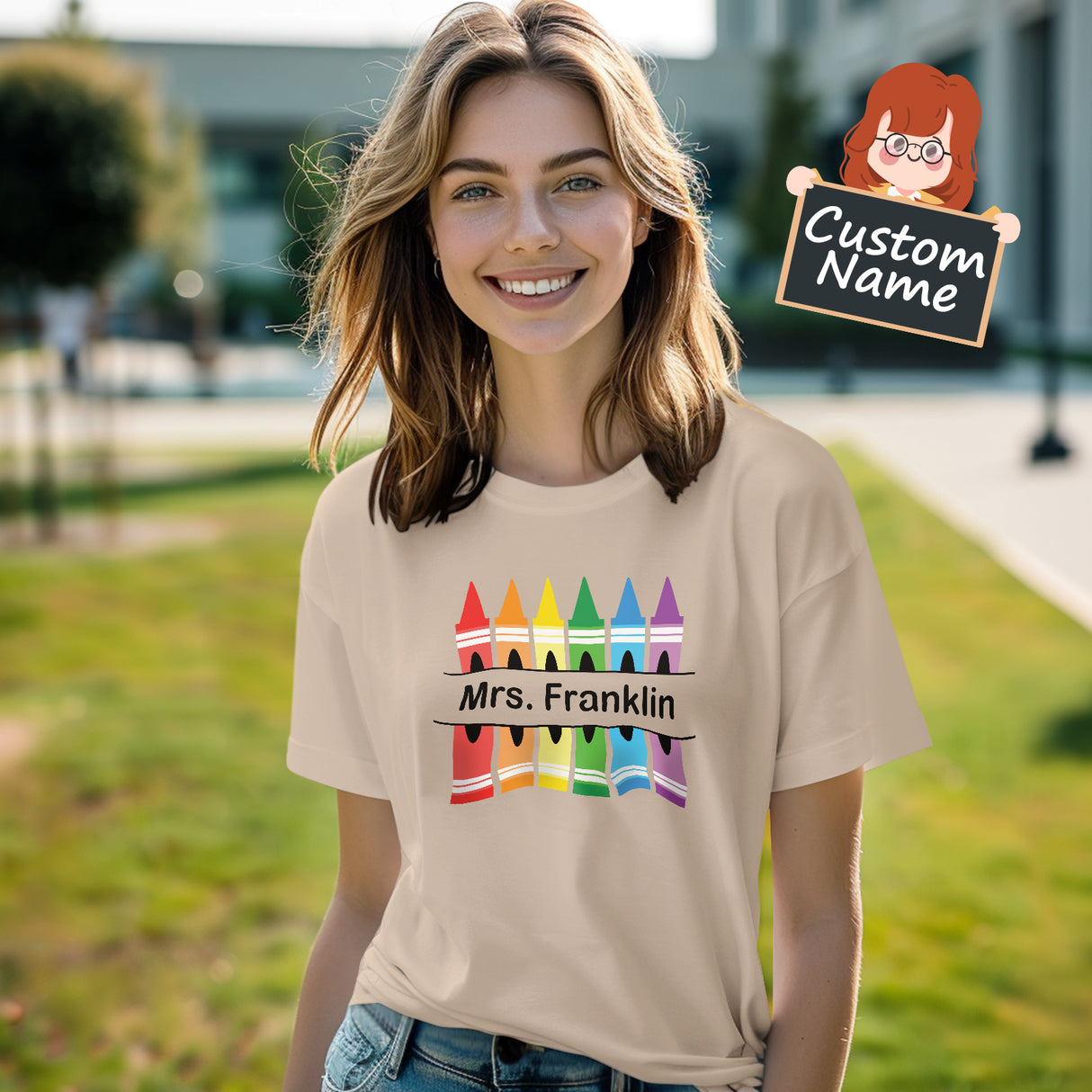 Personalized Crayon T-Shirt Teacher Custom Name Shirt Back to School Gifts