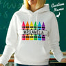 Personalized Crayon Hooded Sweatshirt Teacher Custom Name Hooded Sweatshirt Back to School Gifts