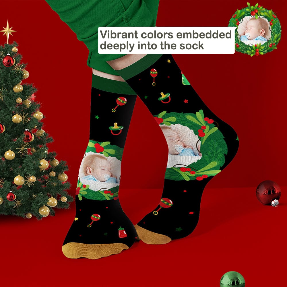 Personalized Photo Socks Christmas Mistletoe and Feeding Bottle Socks Gifts for Family