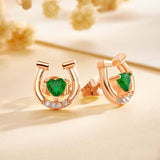 Personalized Horseshoe Stud Earrings with Heart Birthstone and Zircon Gift for Horse Lovers