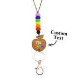 Personalized Wooden Apple Lanyard with Keychain Id Badges Gift for Teachers Back to School Gift