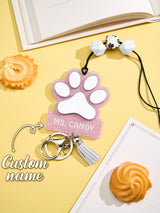 Personalized Glitter Paw ID Badge Lanyard with Text Beads Tassels Badge Lanyard Gift for Teacher Pet Lover