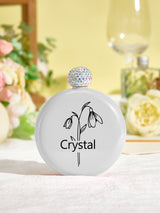 Personalized Birth Flower Round Flasks with Name 5oz Glitter Flask Wedding Birthday Gift for Her