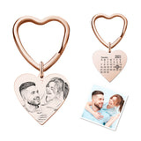 Custom Calendar Photo Keychain Heart Engraved Keyring Anniversary Memorial Gift Wedding Gift