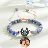 Personalized Horseshoe Charm Photo Projection Beads Bracelet Gift for Horse Lovers