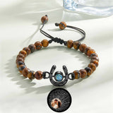 Personalized Horseshoe Charm Photo Projection Beads Bracelet Gift for Horse Lovers