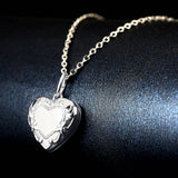 Embossed Heart Photo Locket Necklace with Engraving Platinum Plated Wedding Gift