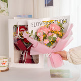 Crochet Flowers Bouquet Handmade Knitted Carnation Bouquet with Light Strip Gift for Her Wedding Gift