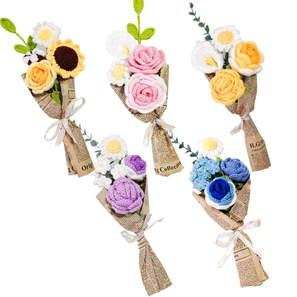 Crochet Flowers Bouquet Handmade Knitted Rose Bouquet Gift for Her Wedding Gift