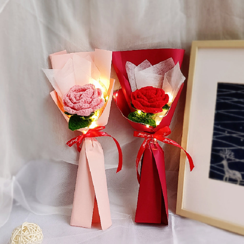 1pc Crochet Flower Handmade Knitted Flower with Light Strip Gift for Lovers Wedding Gift