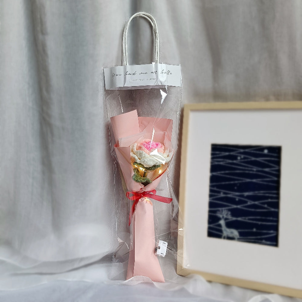 1pc Crochet Flower Handmade Knitted Flower with Light Strip Gift for Lovers Wedding Gift