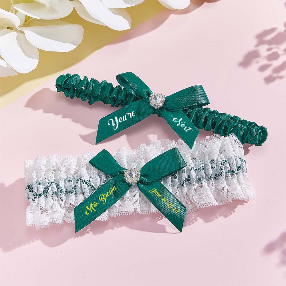 Personalized Bridal Garter Set With White Lace You're Next Bridal Garter Set Gift for Bride
