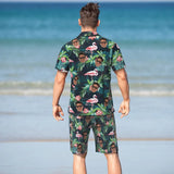 Custom Face Hawaiian Shirt And Beach Shorts Set Personalized Men's Photo Flamingo Flower Set Vacation Party Gift