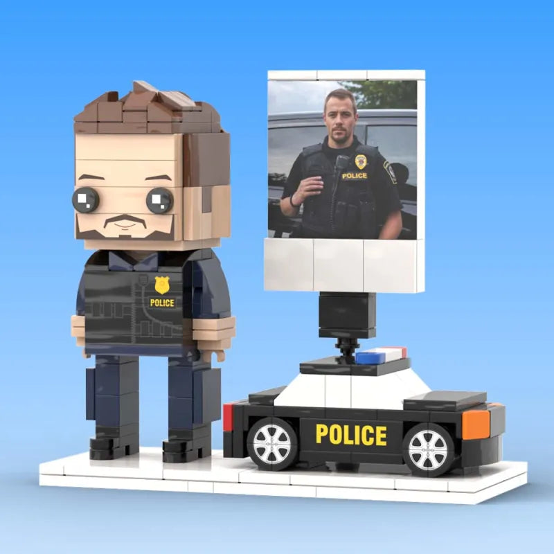 Full Body Customized 1 Person Brick Figures with Photo Police Theme Gift Birthday Gift Valentines Gift Father's