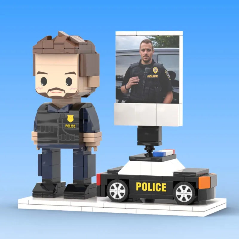 Full Body Customized 1 Person Brick Figures with Photo Police Theme Gift Birthday Gift Valentines Gift Father's