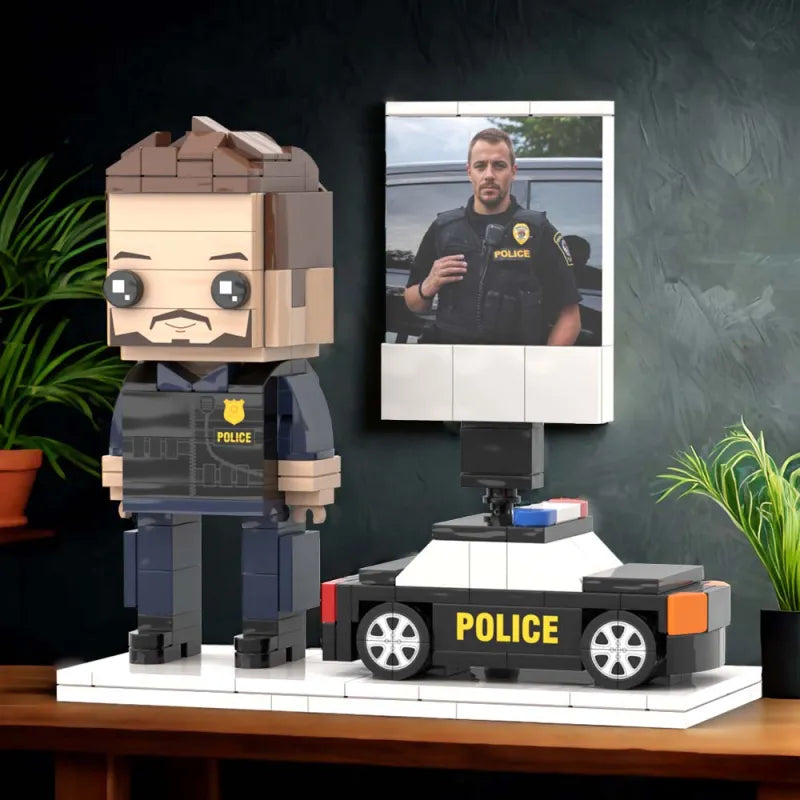 Full Body Customized 1 Person Brick Figures with Photo Police Theme Gift Birthday Gift Valentines Gift Father's