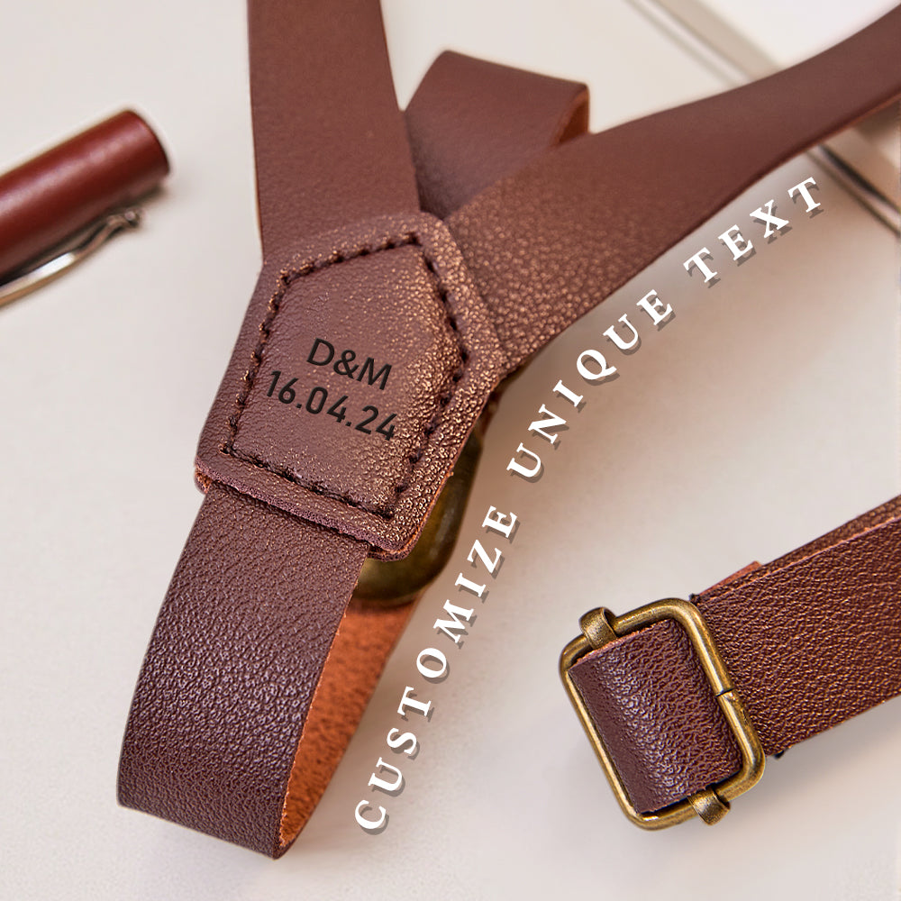 Personalized Men's PU Suspenders with Engraved Name Gift for Men Groomsmen Accessory