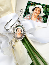 Personalized Angel Wings Pin Brooch Wedding Bouquet Photo Charm Wedding Memorial Gift for Bride